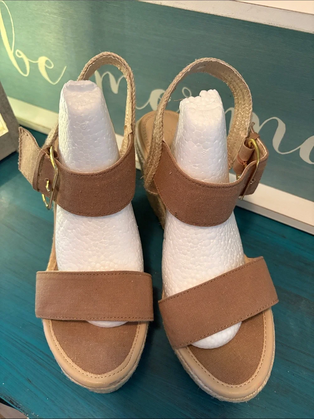 New York & Company Tan Espadrille Wedge Sandals